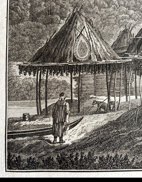 Summer & Winter Houses, Kamchatka, Cook Voyage Engraving c.1803, view 5