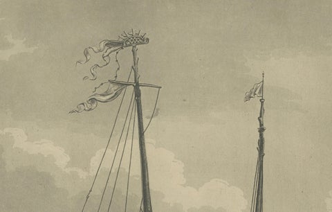 View of a Chinese Junk, Antique Maritime Engraving, Published 1802, close-up 1