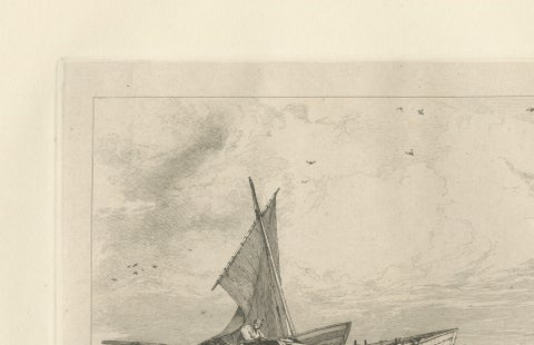 Antique Great Yarmouth Fishing Boats Maritime Etching by E.W. Cooke, 1828, close-up 5