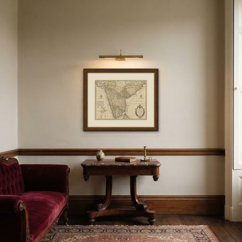 Detailed Decorative Antique Map of the Coast of Malabar and Coromandel, India, shown framed in a room