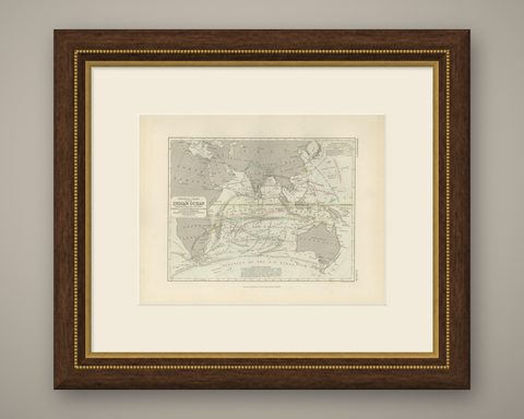 Antique Physical Chart of the Indian Ocean by Johnston '1850', shown framed