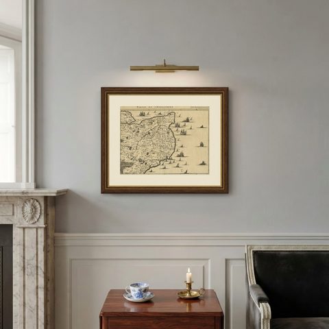 Uncommon Antique Map of the English Channel Coastline, ca.1709, shown framed on a wall