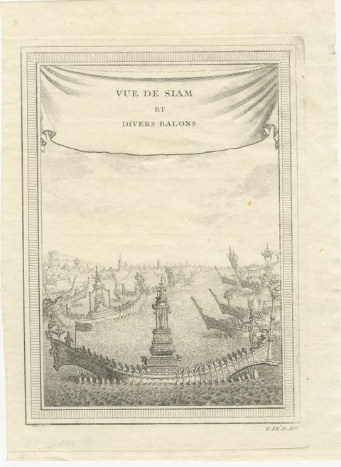 Antique Copperplate Print of Ayutthaya, 'View of Siam and Various Boats', 1751, view 2