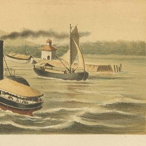 Antique Print of the Ciliwung Paddle Steamer by M.T.H. Perelaer, 1888, close-up 1