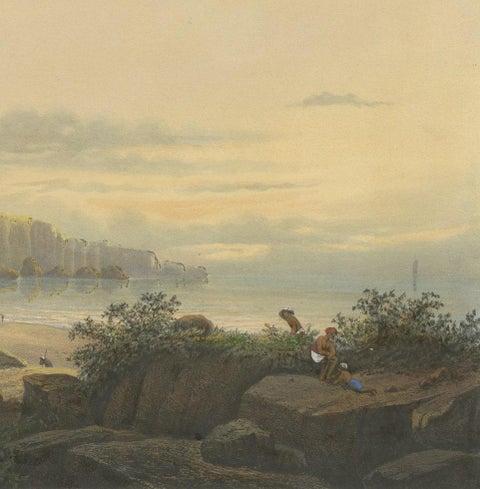 Original Antique Chromolithograh of Srigonjo Bay, the South Coast of Java, 1872, close-up 2