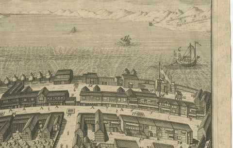 Dejima (Desima) Dutch Trading Post, Nagasaki Japan, VOC Engraving, 1736, close-up 5
