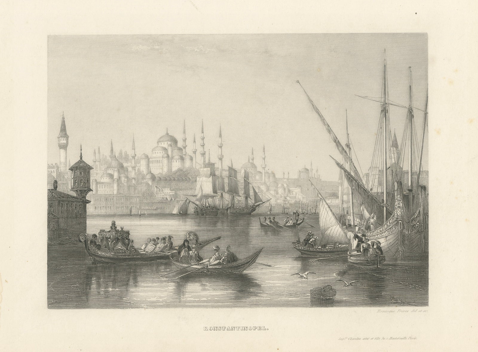 Constantinople Harbor View with Ottoman Boats by Rouargue Frères, c.1860