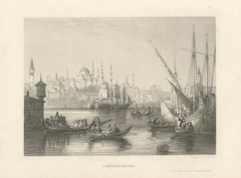 Constantinople Harbor View with Ottoman Boats by Rouargue Frères, c.1860