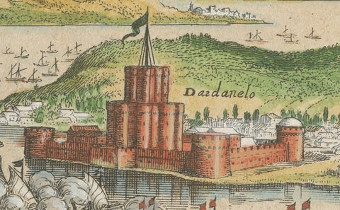 Venetian Fleet vs. Ottoman Turks, Dardanelles Naval Battle Engraving, 1656, close-up 1