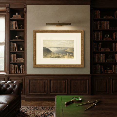 Antique Print of the Harbour of Sebastopol 'Crimean War' by W. Simpson, 1855, shown framed on a wall