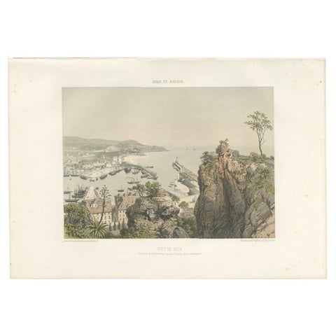 Antique Print of the Port of Nice in France, c.1865