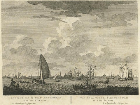 Antique Print with a View of Amsterdam from the IJ Dock by H. Schouten, view 2