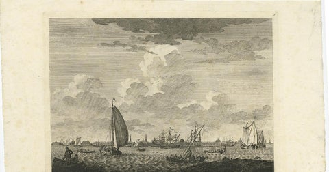 Antique Print with a View of Amsterdam from the IJ Dock by H. Schouten, view 3