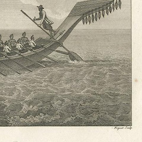 Antique Print of a Burmese War Boat by Symes '1800', close-up 1