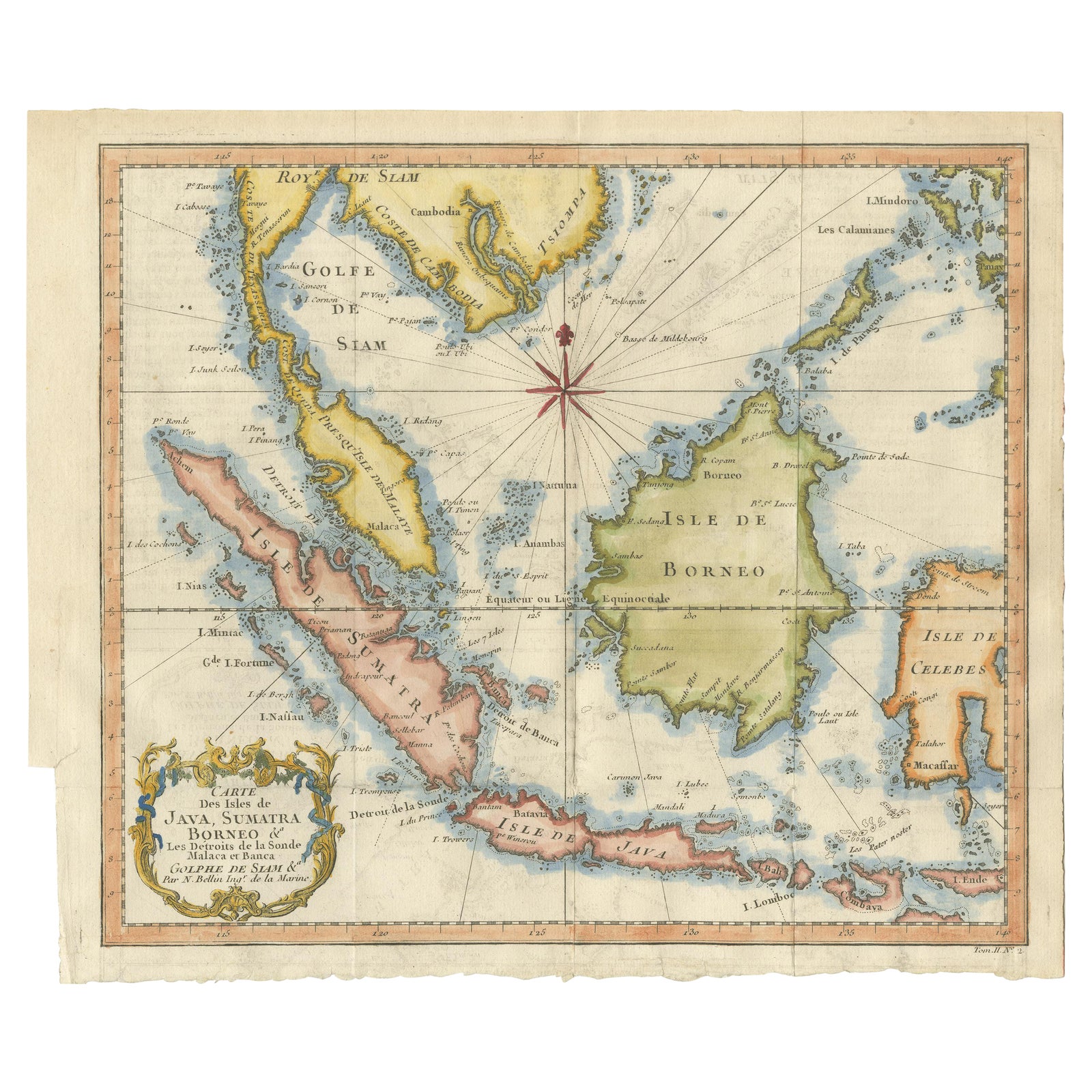 Java, Sumatra & Borneo Map, Bellin & van Schley Decorative Chart, 1750s