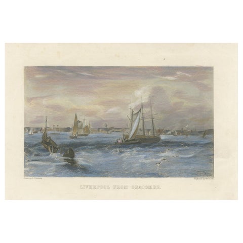 Liverpool from Seacombe, 19th-Century Maritime Engraving by W.B. Scott