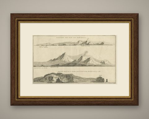 Antique Print with Coastal Views of Kamchatka in Russia by Cook, 1803, shown framed