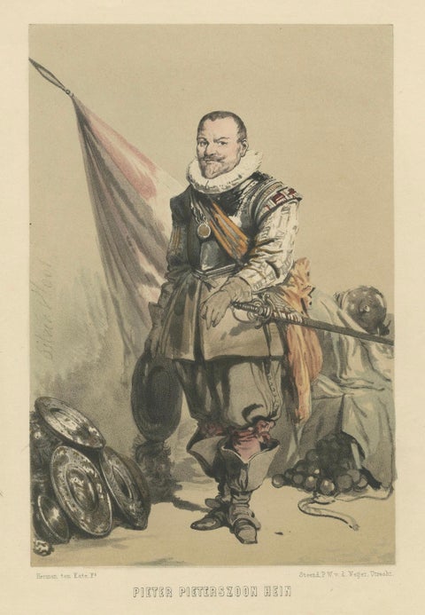Pieter Pieterszoon Hein, Dutch Naval Hero, 19th-Century Hand-Colored Lithograph, close-up 4