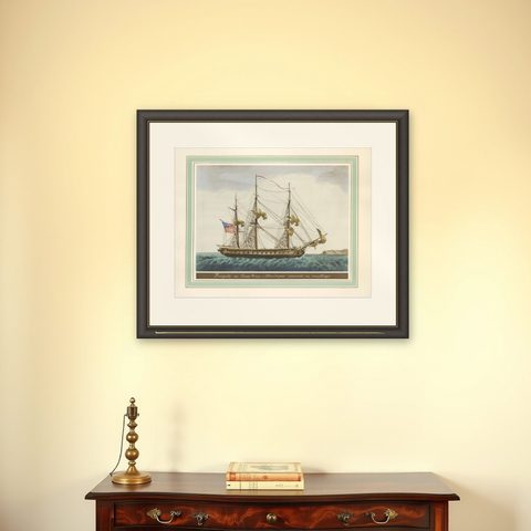 Approaching Safe Harbor: The American Frigate's Return, circa 1920, shown framed on a wall
