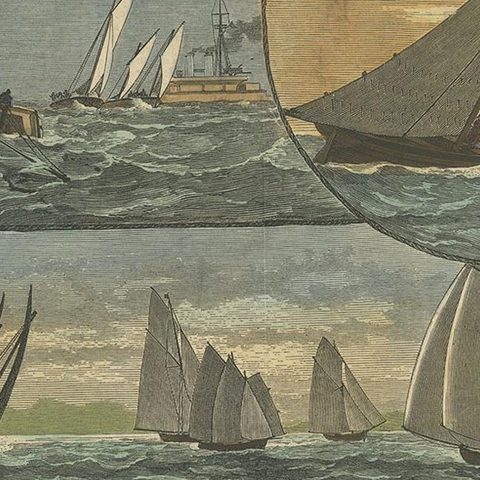 Antique Print of the Mediterranean Fleet Regatta at Palma, 1881, Colored, close-up 2