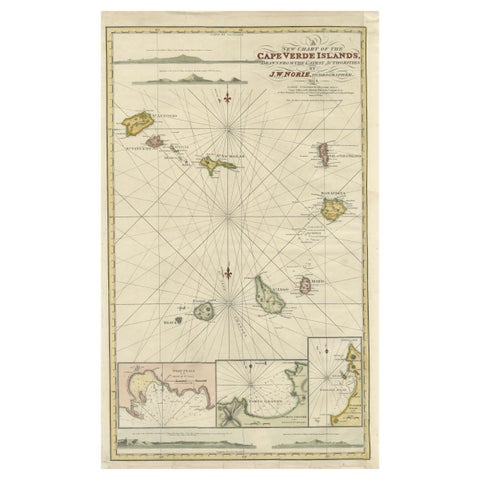 Nautical Chart of Cape Verde Islands by J.W. Norie, 1824 Coastal Map