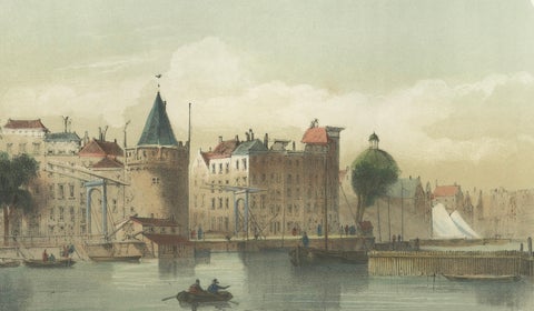 Amsterdam View from the Oosterdok, 19th Century Lithograph with Boats, 1855, close-up 2