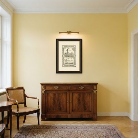English Galleons & Dutch Vessels, Naval Ship Engravings, Coronelli 1690, shown framed in a room