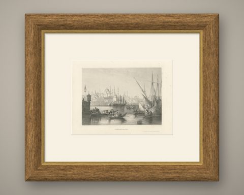 Constantinople Harbor View with Ottoman Boats by Rouargue Frères, c.1860, shown framed