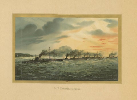 German Torpedo Boat Division at Sea, 1903 Chromolithograph by Hugo Graf, close-up 3