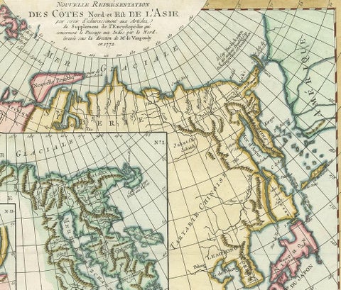 Antique Map of the North and East Coast of Asia by Vaugondy, circa 1750, view 4