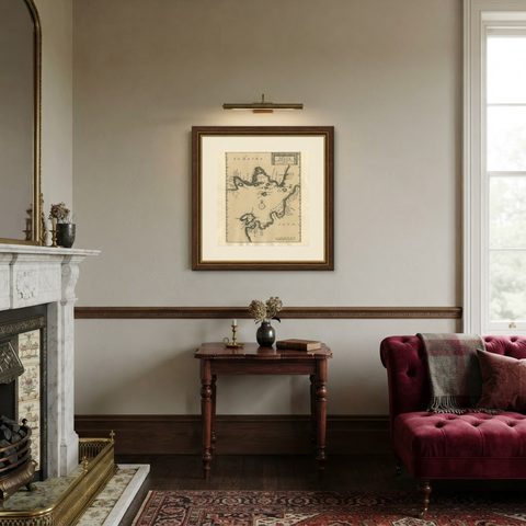 Sunda Strait Sea Chart, Sumatra and Java, Dutch Engraving c.1700, shown framed in a room
