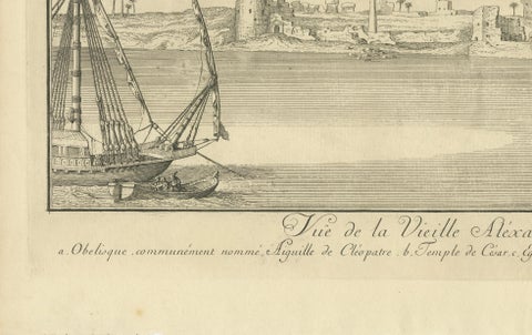 Old Alexandria Harbor, Antique Egypt Engraving by Norden & Tuscher, 1755, close-up 6