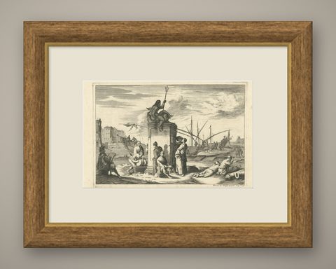 Antique Untitled Harbour View 'I' by J. Wolff, circa 1730, shown framed