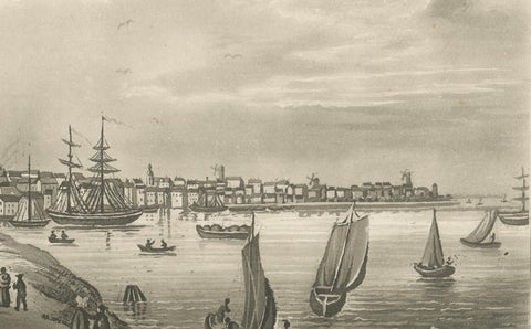 View of Amsterdam from the Water with Sailing Ships, Baedeker, circa 1850, close-up 1