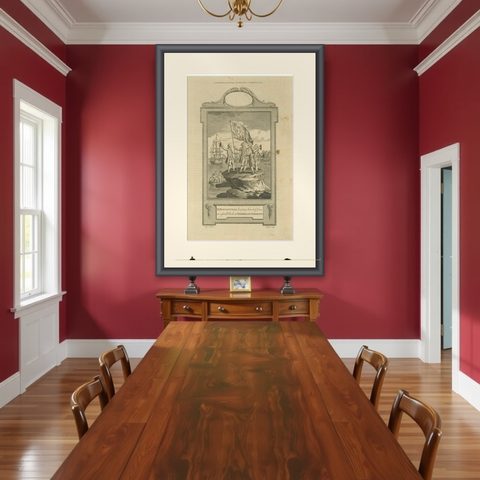 Bougainville's Claim in the Magellan Straits, circa 1767, shown framed in a room