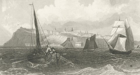 Quebec City Canada Harbor View, Antique Steel Engraving St. Lawrence River 1854, close-up 2