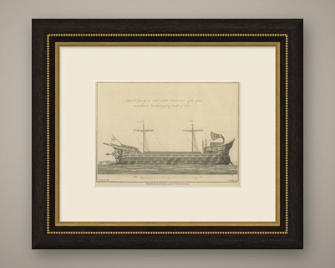 Original Antique Print of an Ancient Galley, 1802, shown framed