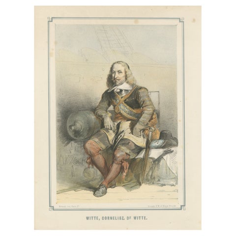 Witte Corneliszoon de With Aboard Ship, 19th-Century Hand-Colored Lithograph