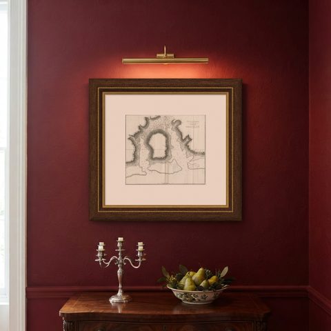 Antique Plan of the Harbour of Taloo by Cook, c.1781, shown framed on a wall