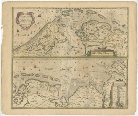 Two Original Antique Engravings with the Dutch and German North Sea Coast, c1650, view 2