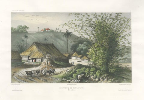 Singapore Environs View, French Exploration Lithograph, La Bonite Voyage, 1845, close-up 1