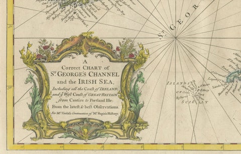 Hand-colored Nautical Chart: St. George's Channel and the Irish Sea, 1744, close-up 3