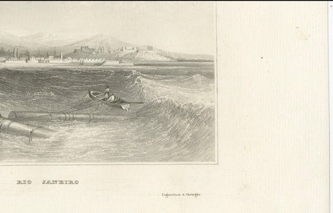 Antique Engraving of Rio de Janeiro, Harbor View by Schröder & Kunike, 1830s, close-up 2