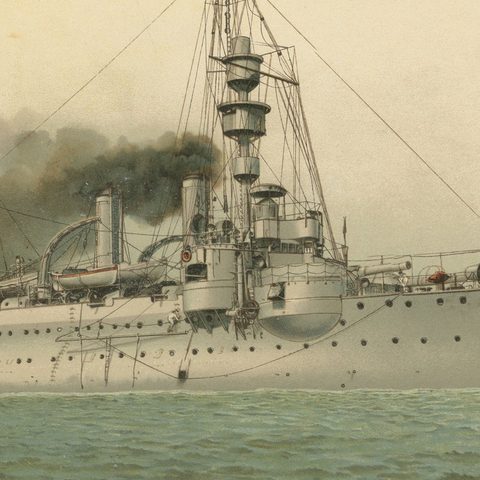 SMS Ägir: German Coastal Defense Ship, 1903 Chromolithograph, close-up 5