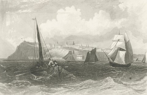Quebec City Canada Harbor View, Antique Steel Engraving St. Lawrence River 1854, close-up 1