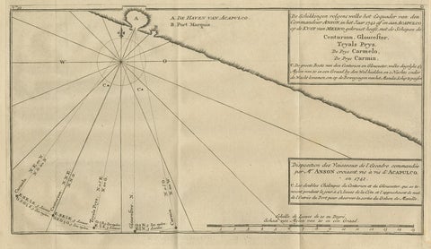 Antique Map of the Coast of Acapulco by Anson, 1749, view 2