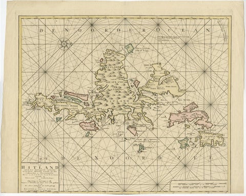 Shetland Islands Sea Chart, Antique Nautical Map by Ottens Brother c.1745, view 2