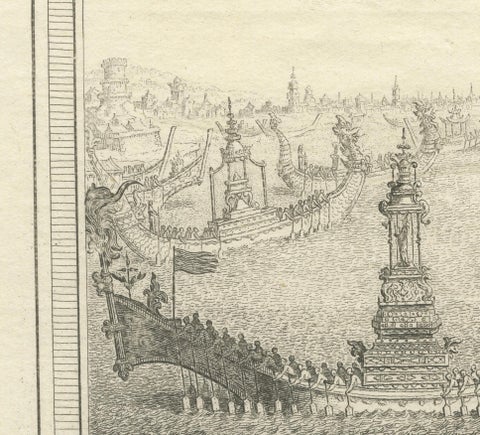 Antique Copperplate Print of Ayutthaya, 'View of Siam and Various Boats', 1751, close-up 2
