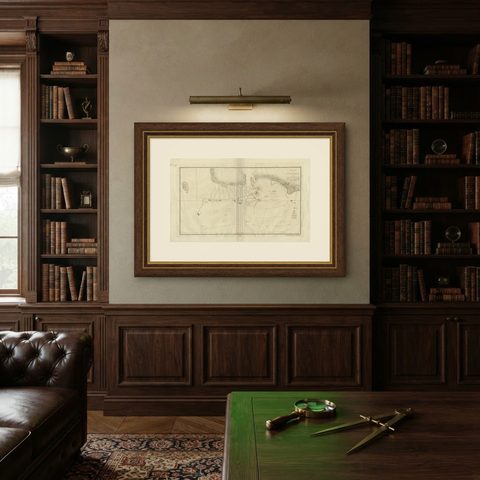 Original Antique Map of the Harbour of Tongatabu by Cook, 1784, shown framed on a wall
