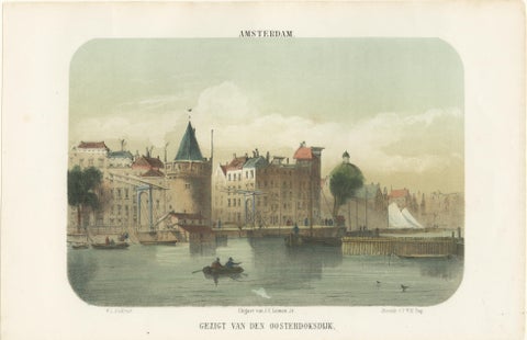 Amsterdam View from the Oosterdok, 19th Century Lithograph with Boats, 1855, view 2